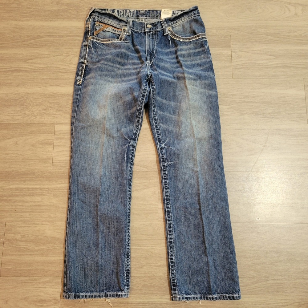 Ariat M4 Low Rise Boot Cut Jeans Mens 33x32 Medium Wash Distressed Denim